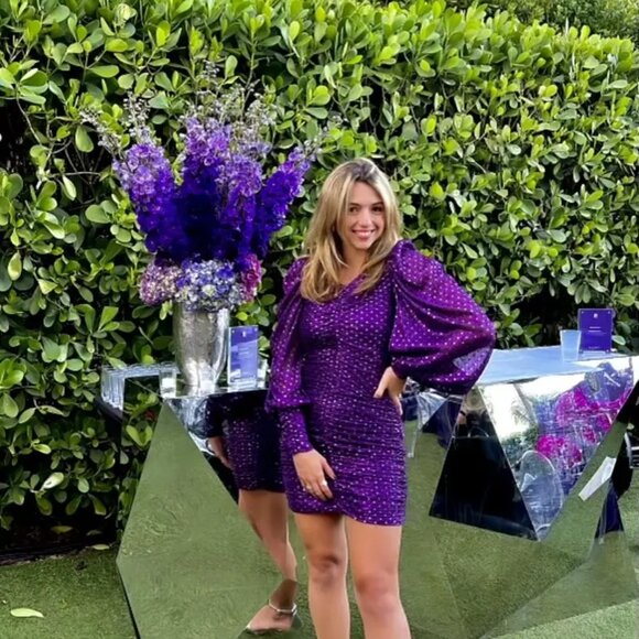 For Love & Lemons La Villette Mini Dress Purple sequins Balloon Sleeves 80s!  M - Picture 14 of 15